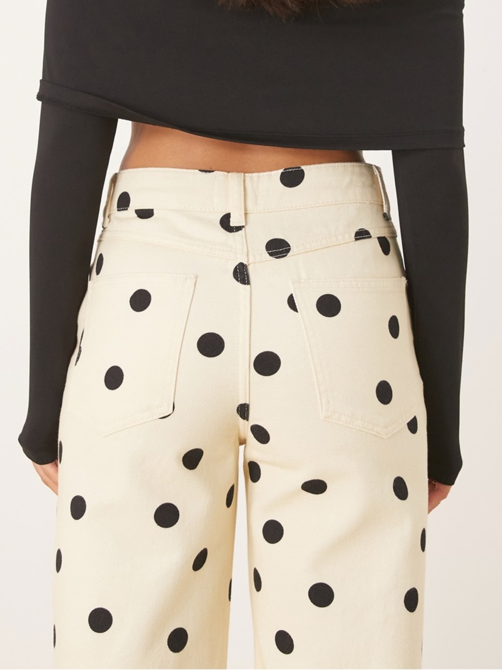 ASOS butter yellow High-Rise Polka Dot Wide-Leg Jeans size 4 - Picture 4 of 10